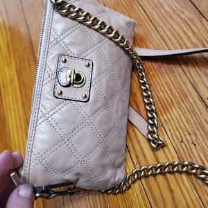 Marc Jacobs Quilted Tan Wristlet with Gold Chain Crossbody Evening Bag